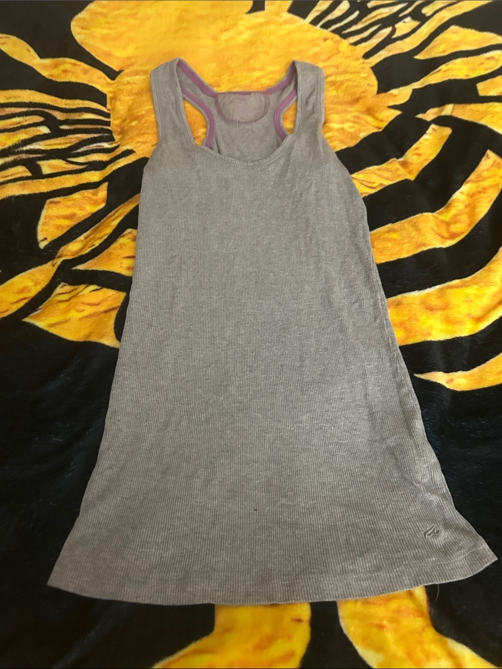 Active Basic Gray Ribbed Racerback Chemise with Purple Trim